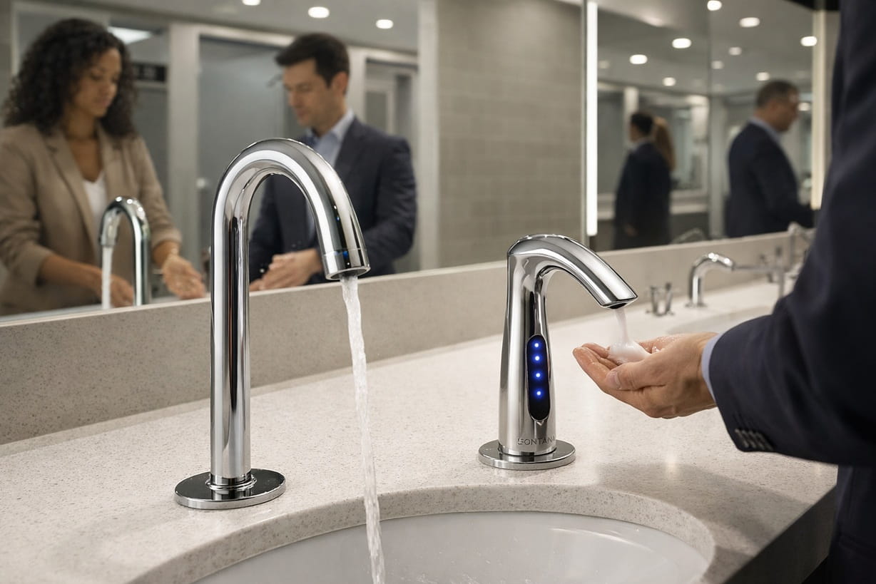 automatic soap dispenser commercial restroom touchless system high traffic facility