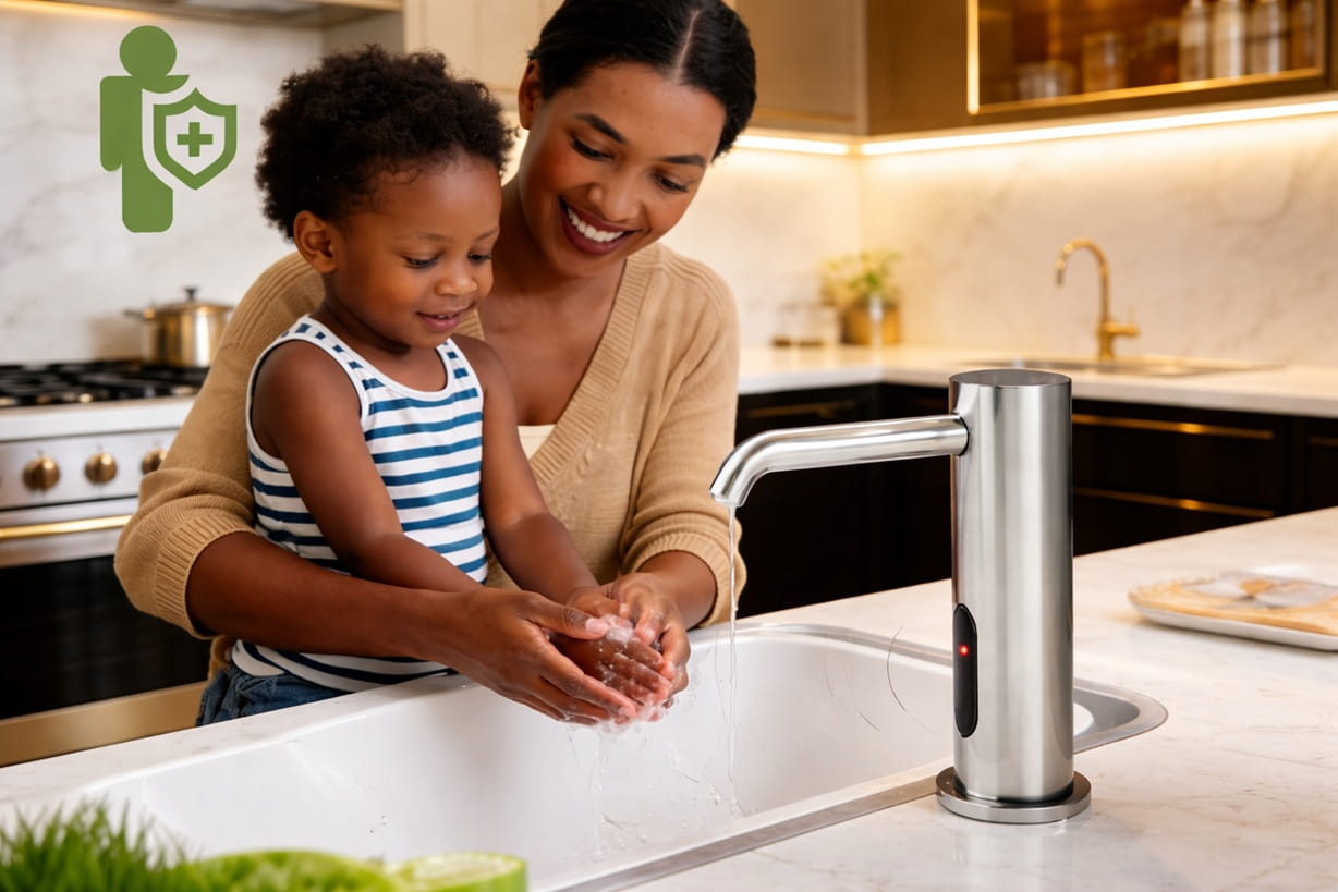 Automatic soap dispensers in a commercial restroom showing common reliability and maintenance concerns