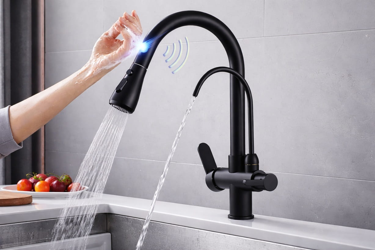 Different types of touchless faucets for kitchen bathroom and commercial use