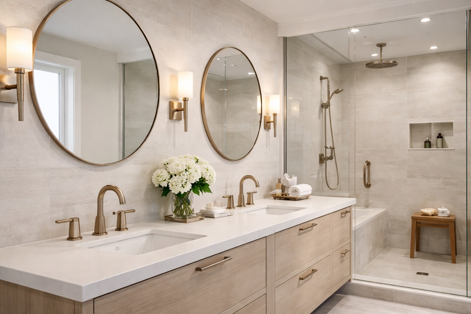 Modern bathroom design with brushed nickel fixtures
