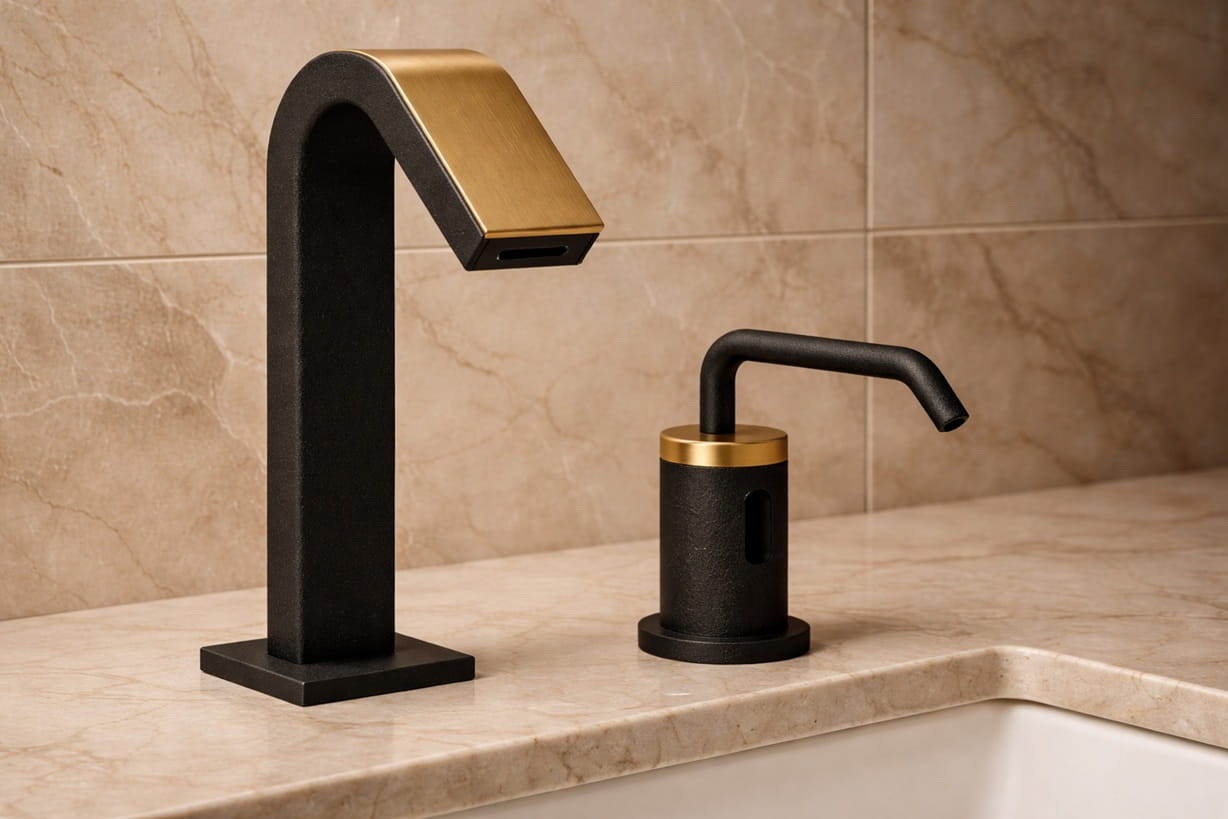 Matte black commercial touchless faucet for contemporary hotel bathroom design