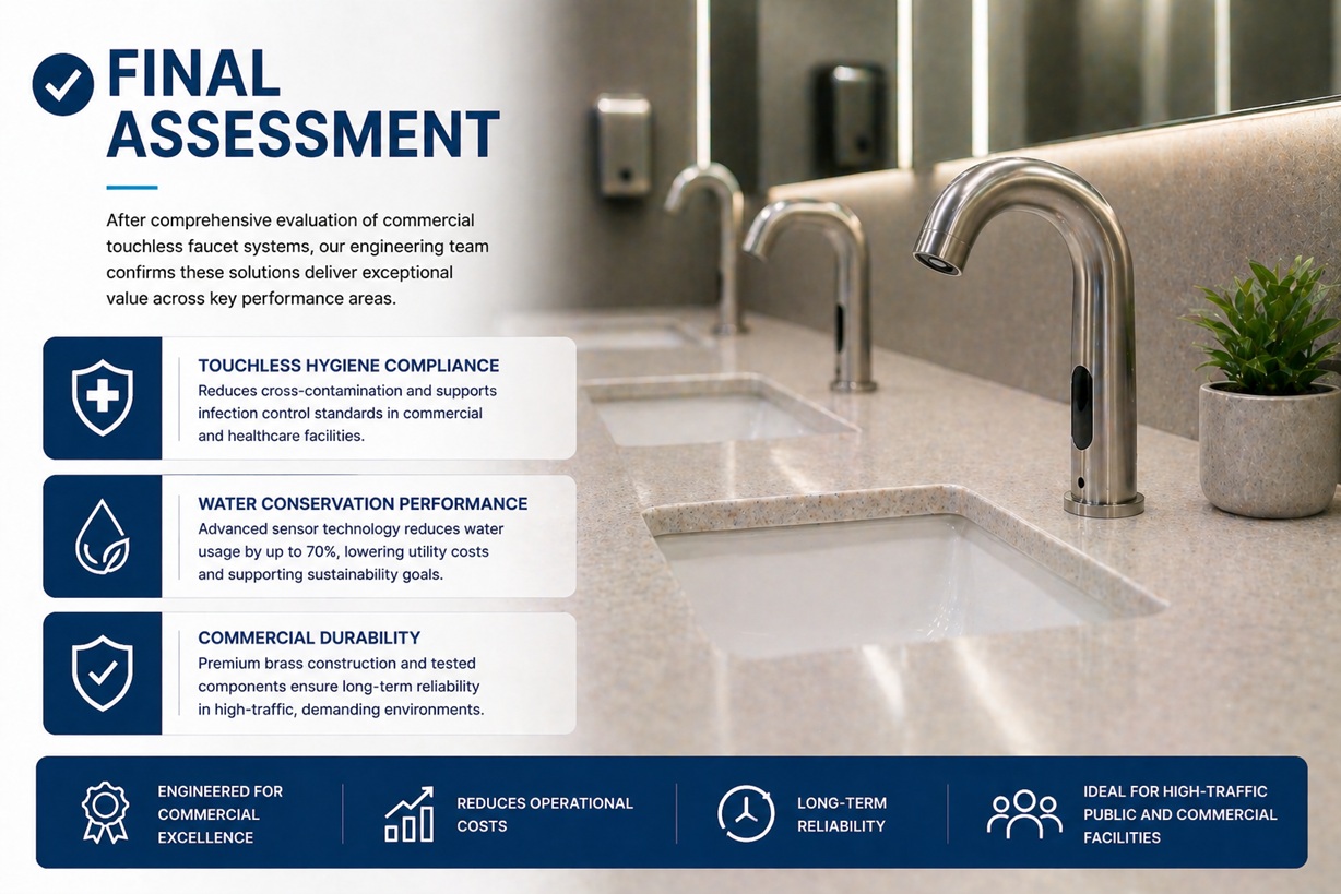 Modern commercial restroom design with premium touchless faucet installations and contemporary architectural finishes