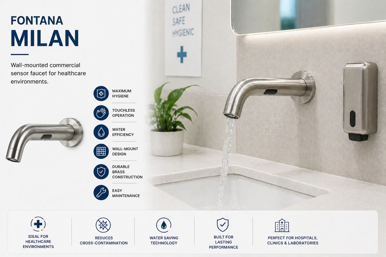Fontana Milan wall mounted commercial sensor faucet designed specifically for healthcare and medical environments
