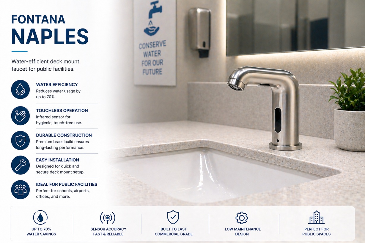 Fontana Naples water efficient deck mount touchless faucet for public facilities and commercial restrooms