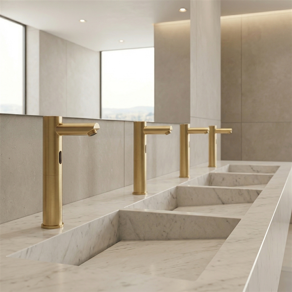 Design cohesion between vessel sinks and touchless faucets