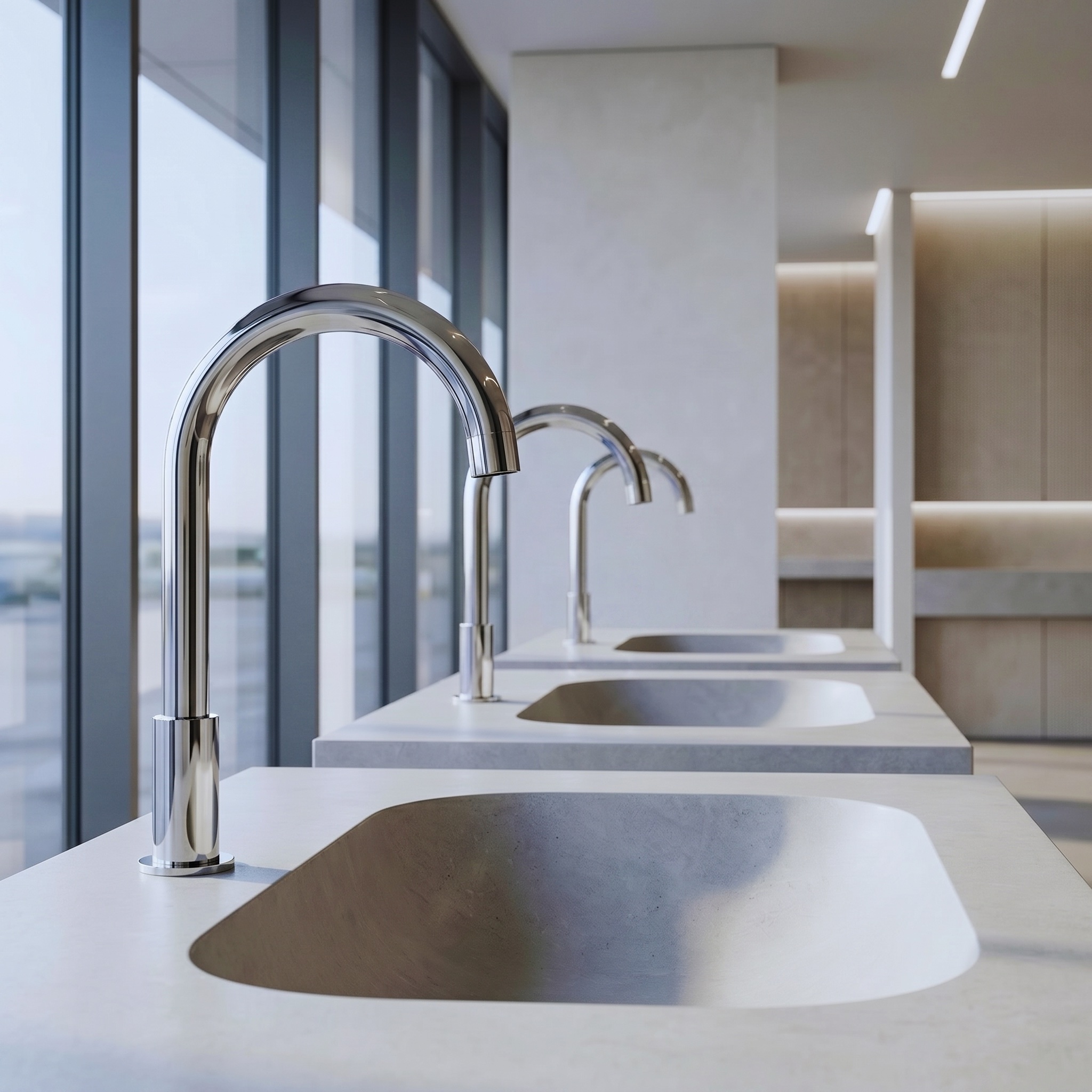 Commercial-grade brass touchless faucet with corrosion-resistant blue-toned finish
